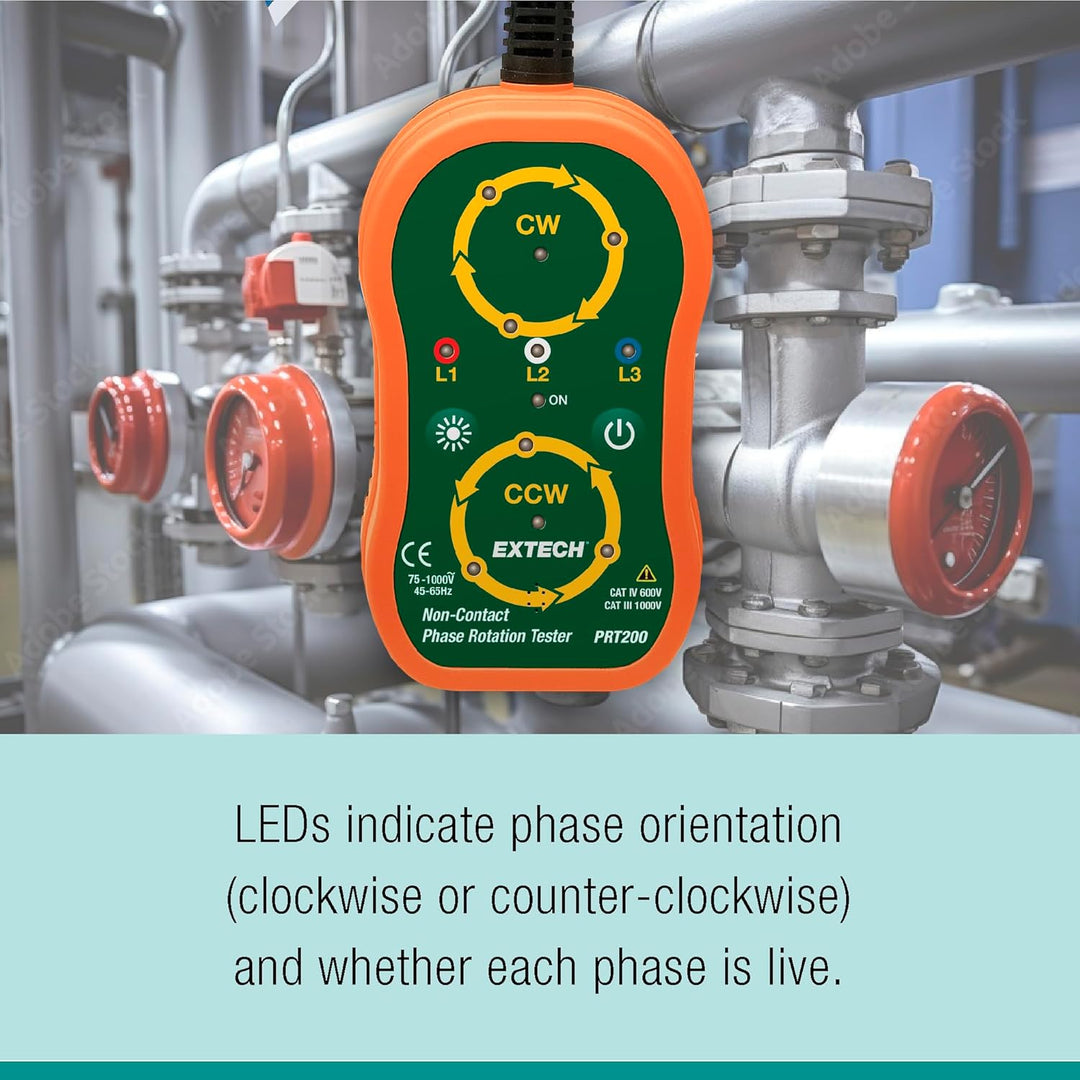 Extech Phasendrehrichtungsprüfer, 1 Stück, PRT200 | Phasenrotation (CW/CCW) und Live-Phasen-LEDs, 75
