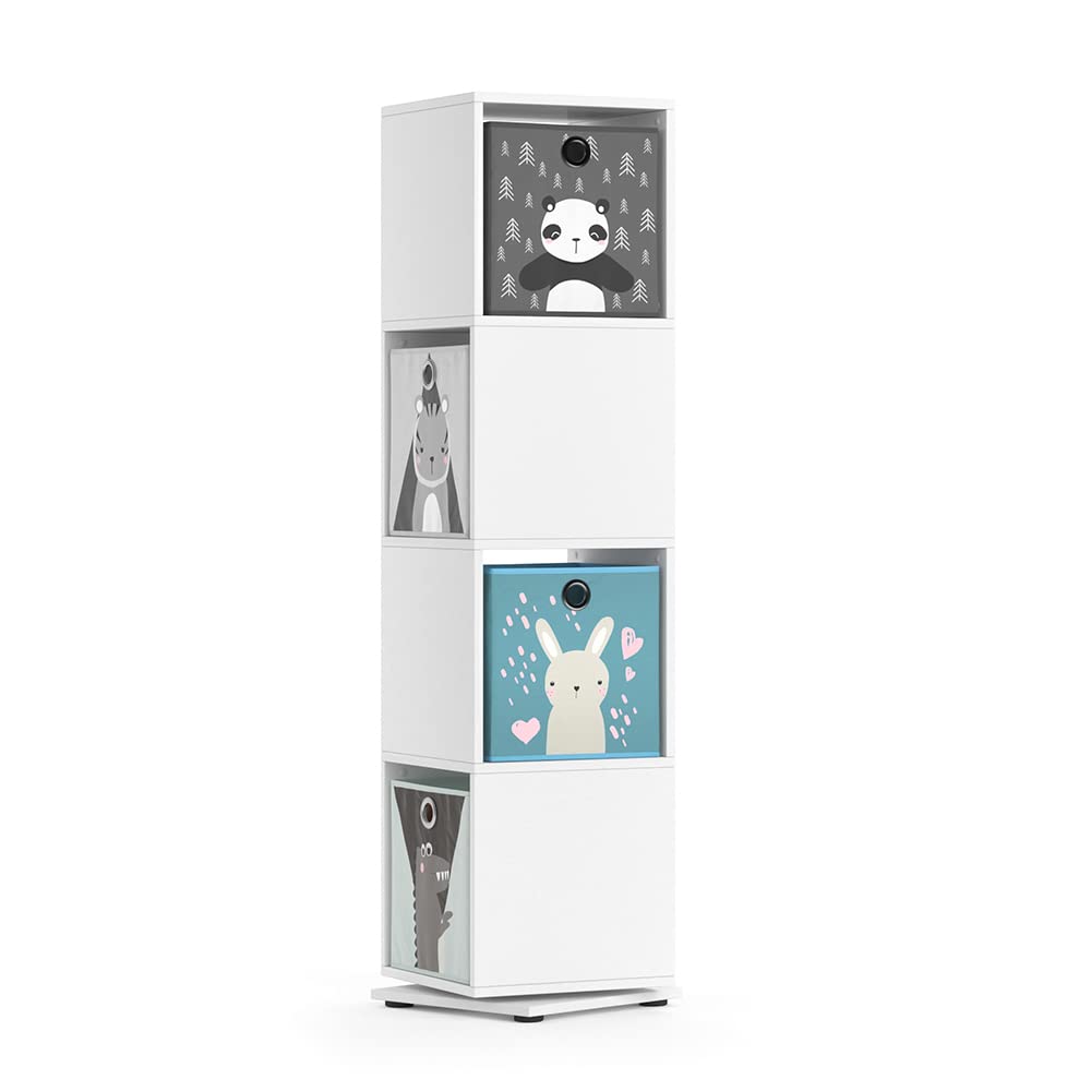 Vicco Kinderregal, Weiss, 35.2 x 141.5 cm mit 4 Faltboxen Weiss Drehregal + 4 Faltboxen, Weiss Drehr