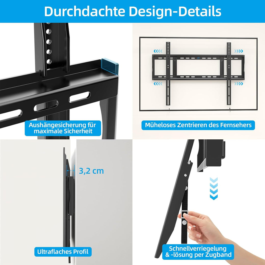 Home Vision, Hochbelastbare TV-Wandhalterung, Bis zu 120 kg, Für 42–100 Zoll Flachbild- und Curved-T