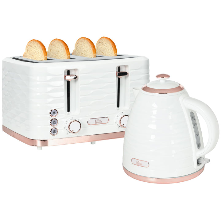 HOMCOM Wasserkocher Toaster Set Frühstück-Set mit 1,7L Wasserkocher, 4 Scheiben Toaster, 2200 W, 7 B
