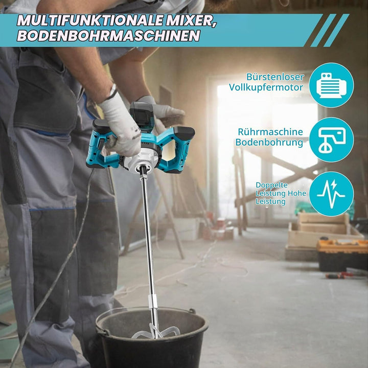Akku Farbmörtelrührer Kompatibel mit Makita Batterie, 3200W Mehrzweck Brushless Betonrührer mit Rühr