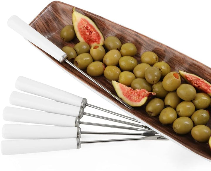 Porzellan Olivenschale 38 cm "Wood Dekor" Set 7-tlg. mit sechs Pieksern Holz Dekor Braun 38cm, Holz