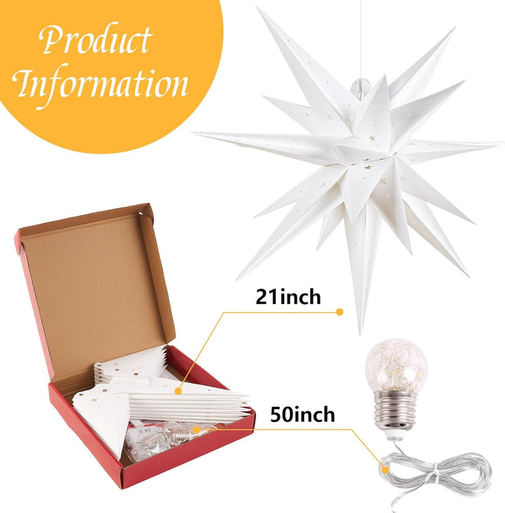 SUNBEAUTY Weihnachtsstern Beleuchtet Batterie mit Timer, 58CM Hängend Weihnachtsdeko Aussen Led Ster