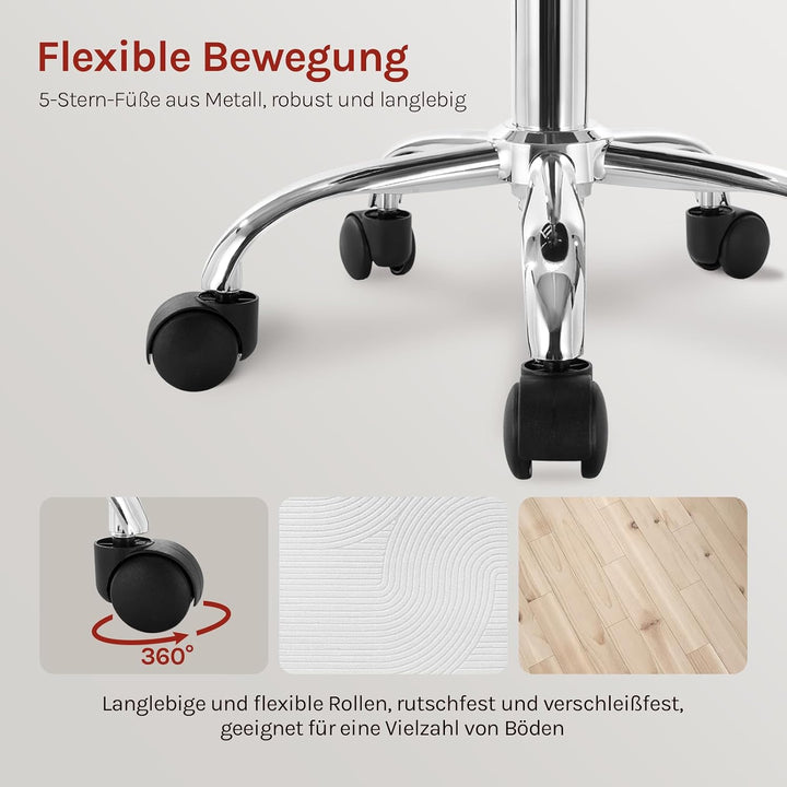 WOLTU Rollhocker, Hocker mit Rollen und Lehne, Kunstleder, Grau, Grau