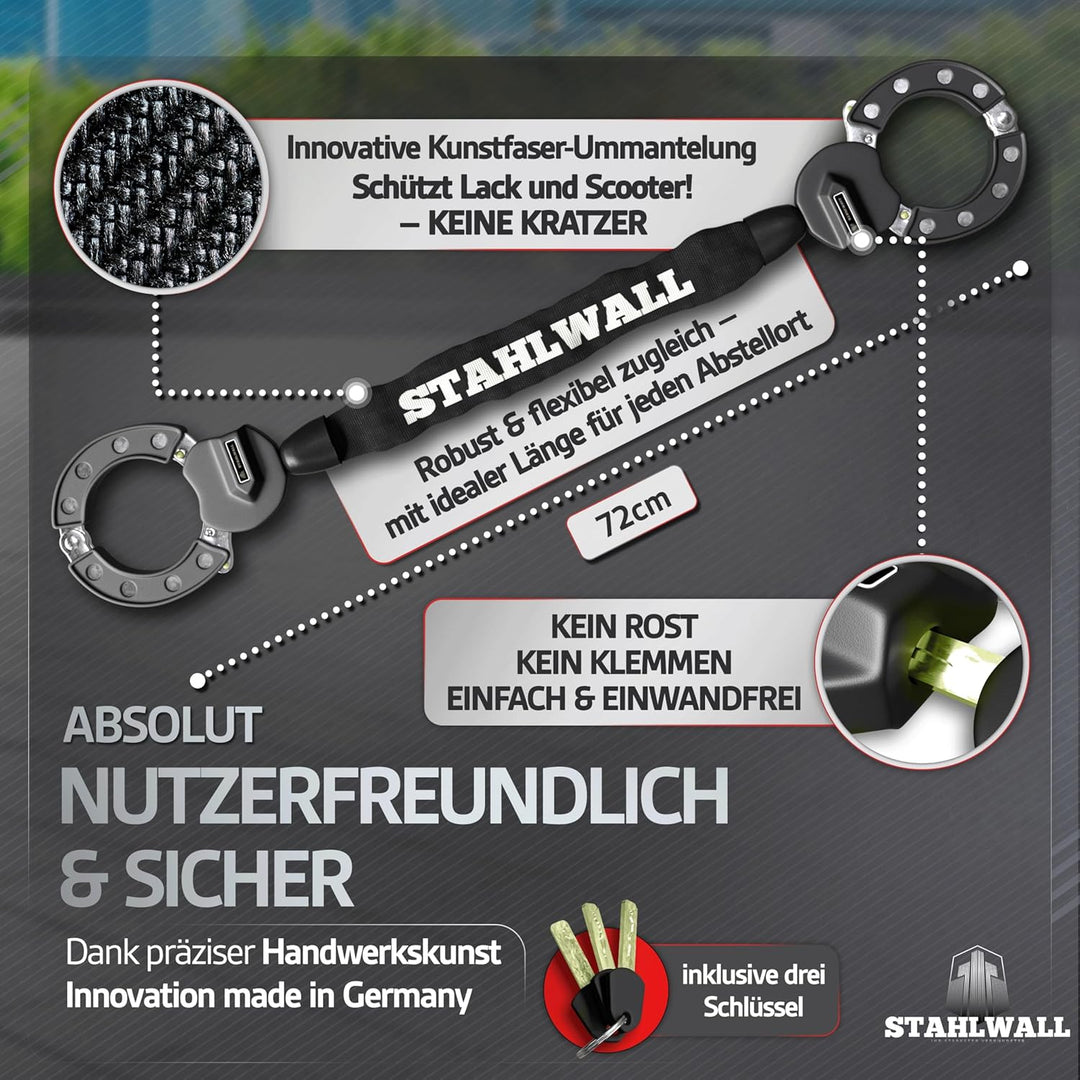 E Scooter Schloss - maximale Sicherheit, feuergehärteter Stahl, Handschellenschloss für E Roller & F