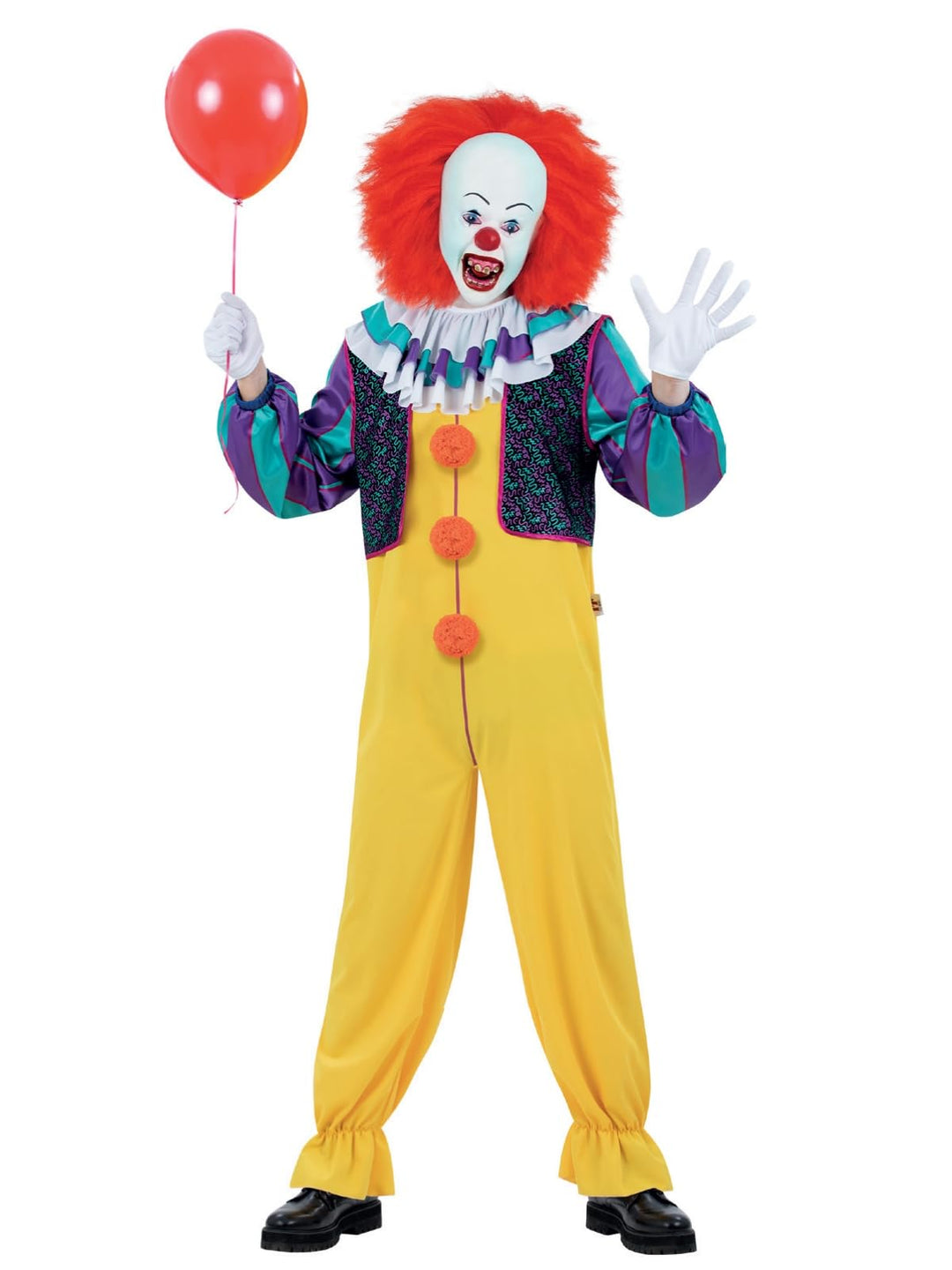 Smiffys IT The Movie Pennywise Kostüm für Erwachsene, All-in-One mit Nackenrüschen und eingesetzter