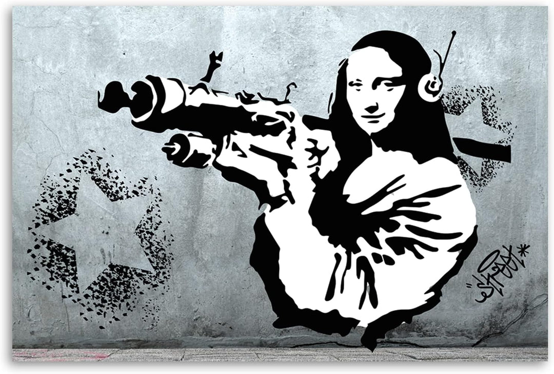 Feeby Bilder 100x70 cm Banksy Mona Lisa Betonoptik 1 tlg Modern Wandbilder Leinwandbilder Bild auf L