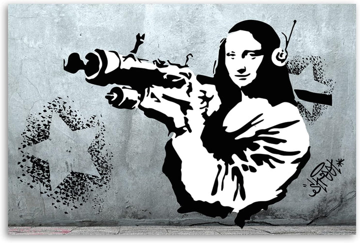 Feeby Bilder 100x70 cm Banksy Mona Lisa Betonoptik 1 tlg Modern Wandbilder Leinwandbilder Bild auf L