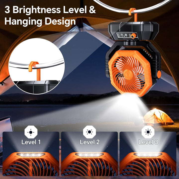 AJVV Camping Ventilator mit akku 20000mAh, Akku Ventilator mit Fernbedienung/LED Licht/270° Drehung,