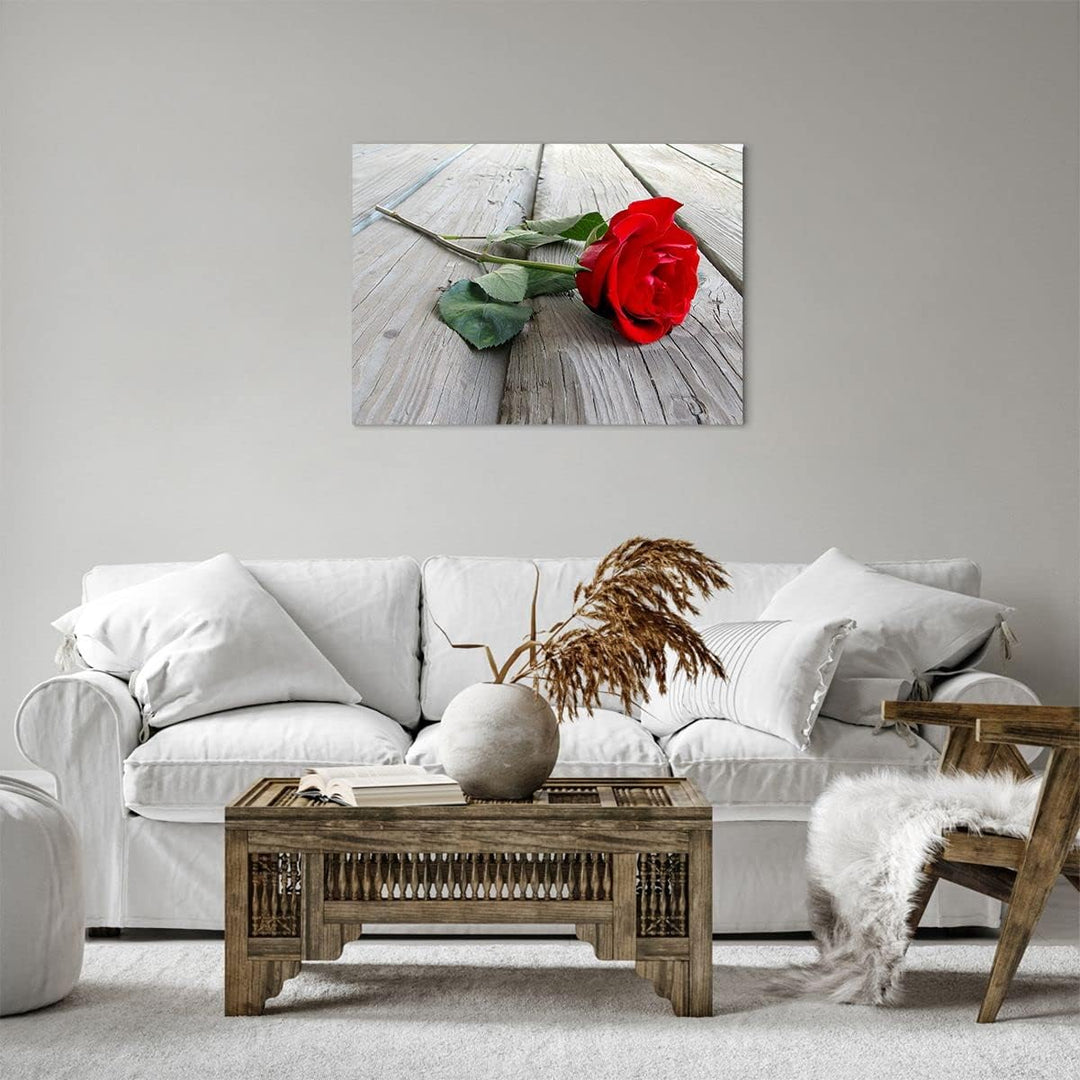Bilder auf Leinwand Blume Holz Pflanze Leinwandbild mit Rahmen 70x50cm Wandbilder Dekoration Wohnzim