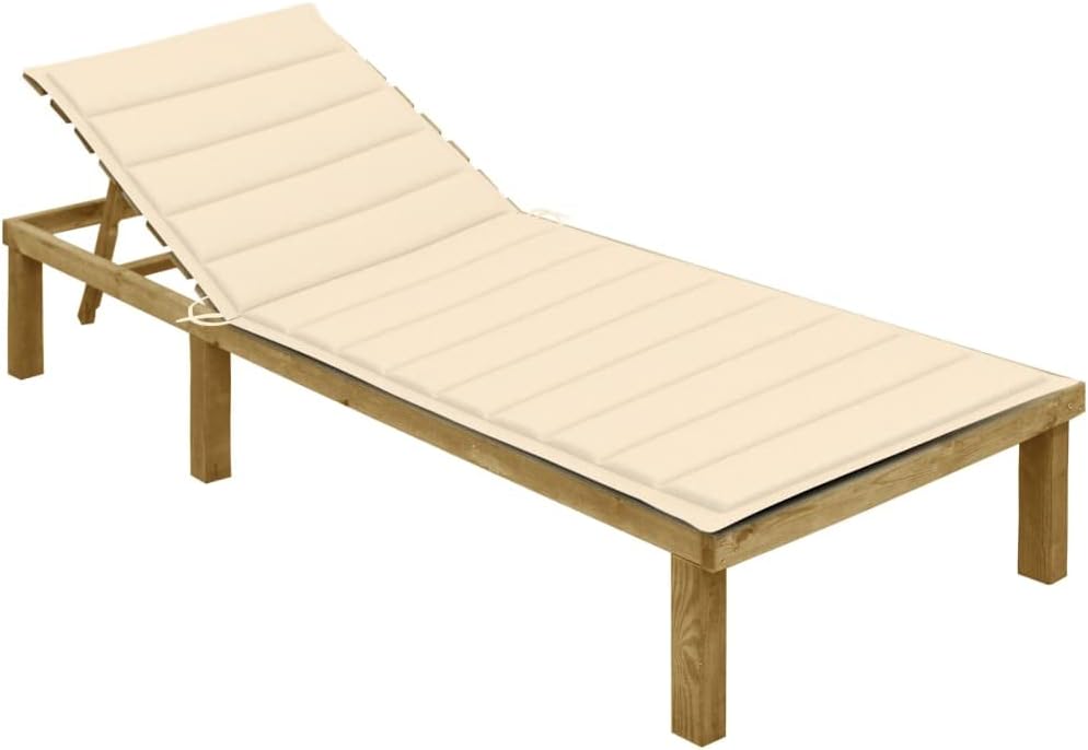 vidaXL Kiefernholz Imprägniert Sonnenliege mit Creme Auflage Gartenliege Relaxliege Holzliege Liege