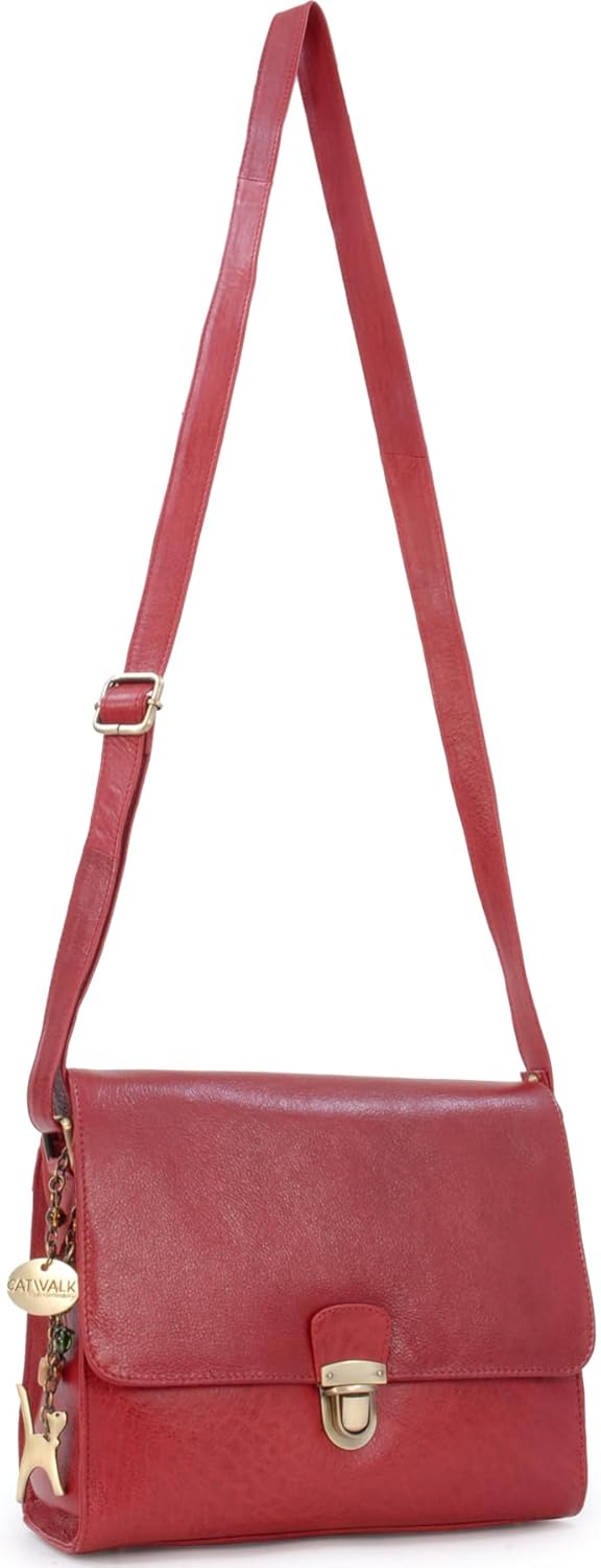 Catwalk Collection Handbags - Vintage Leder - Umhängetasche/Schultertasche - Passend für iPad und Ta