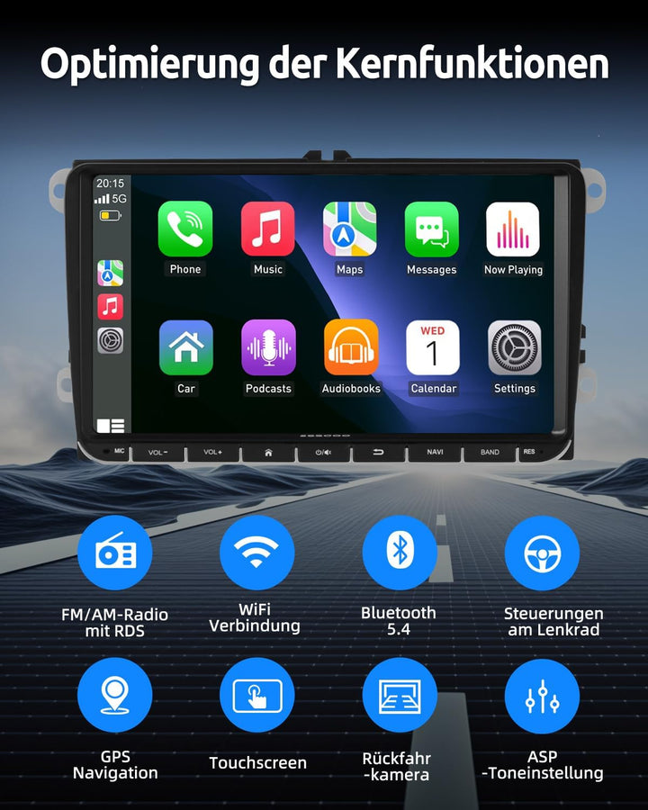 ESSGOO True 4+64G 9 Zoll Autoradio mit Carplay und Android Auto, Android 15 Car Radio Für VW Golf 5