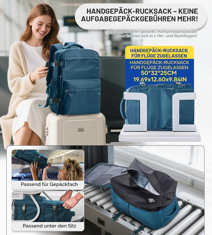 BOXSAM Vakuum Rucksack Handgepäck Airbag mit Pumpe Travel Vacuum Backpack Reisen Tagesrucksack Wasse