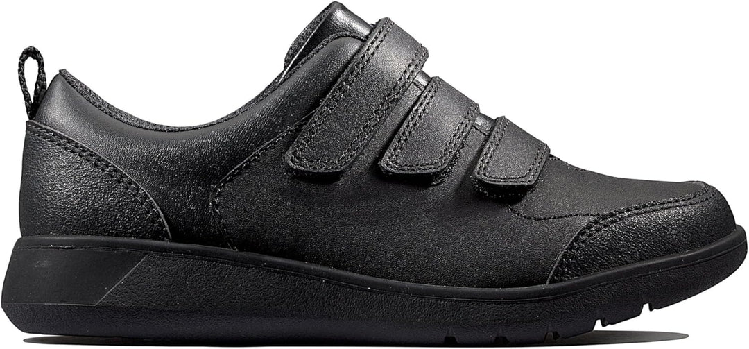 Clarks Jungen Scape Sky K Sneaker 28 EU Weit Schwarzes Leder, 28 EU Weit Schwarzes Leder