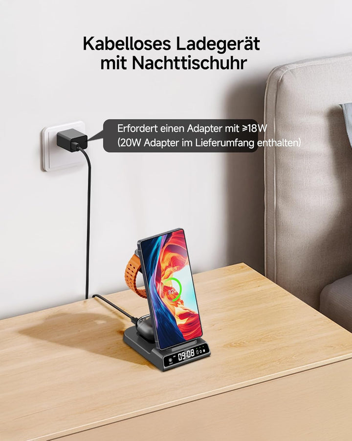 Induktive Ladestation für Samsung, 2025 Upgrade Kabelloses Ladegerät 3 in 1 für Galaxy Watch 8/Ultra