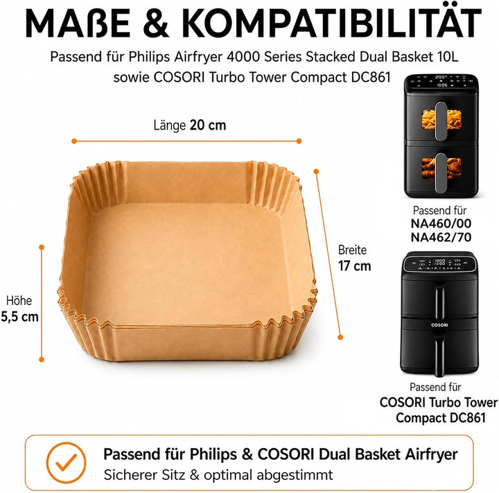240 Stück Airfryer Backpapier kompatibel mit Philips Airfryer 4000 Series NA460/NA462 10 L – Heisslu