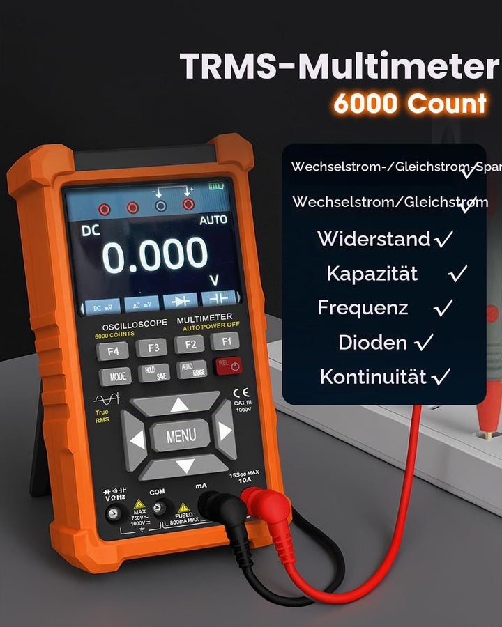 SURLABA Oszilloskop 3in1, 2 Kanal Oszilloskop mit 50 MHz Bandbreite, 280 MSa/s, TRMS 6000 Count Mult