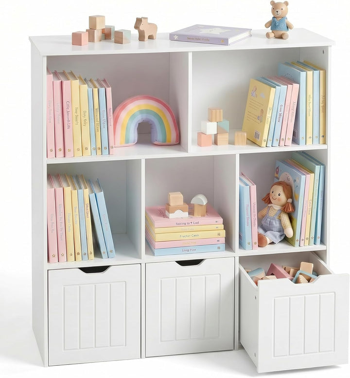 Kinderregal mit Boxen, Kinderzimmer Möbel, Spielzeugregal mit 3 Schubladen, Aufbewahrungsregal auf R