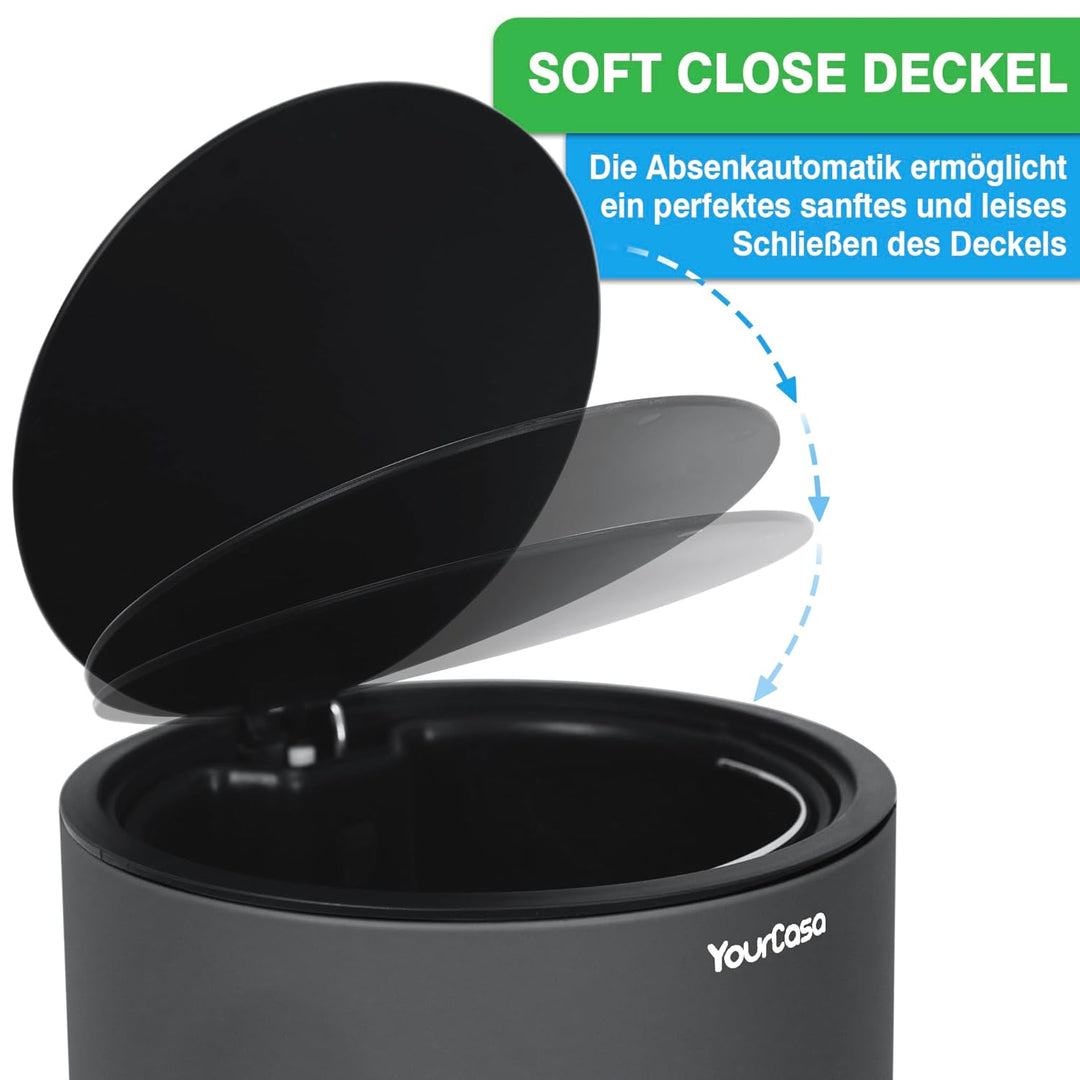 YourCasa Mülleimer Bad [5L] aus Edelstahl für Badezimmer [Softclose] - Badmülleimer Klein Kosmetikei