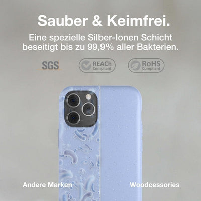 Woodcessories - Antibakterielle Bio Hülle kompatibel mit iPhone 11 Pro Hülle hellblau - Plastikfrei,