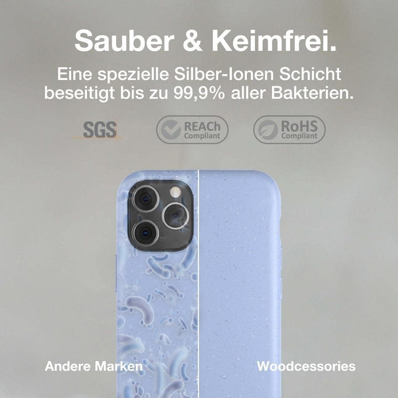 Woodcessories - Antibakterielle Bio Hülle kompatibel mit iPhone 11 Pro Hülle hellblau - Plastikfrei,