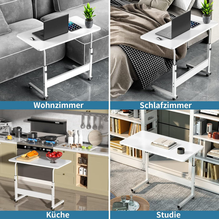 PIPIPOXER 80x40cm Laptoptisch höhenverstellbarer Schreibtisch mit drehbarer Rollen 60x40cm Computert