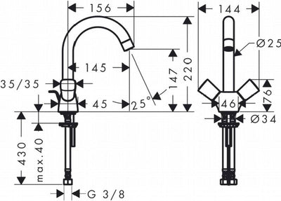 hansgrohe Wasserhahn Logis 2-Griff Waschtischarmatur (Auslauf Höhe 150 mm mit Zugstangen-Ablaufgarni