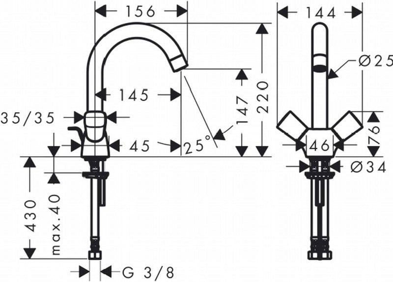 hansgrohe Wasserhahn Logis 2-Griff Waschtischarmatur (Auslauf Höhe 150 mm mit Zugstangen-Ablaufgarni