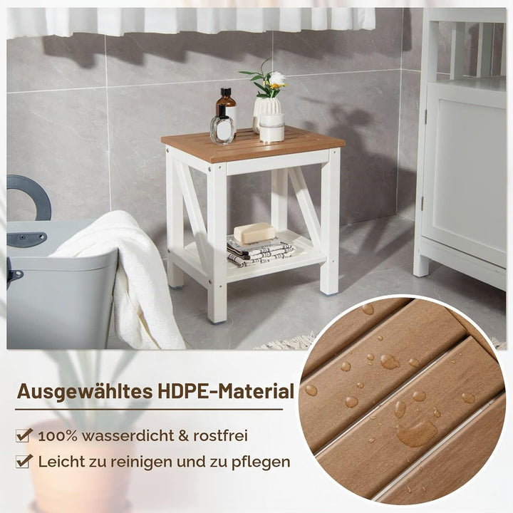 RELAX4LIFE Duschbank mit Ablage, Badhocker mit Rutschfesten Füssen, Duschstuhl bis 150 kg Belastbar,