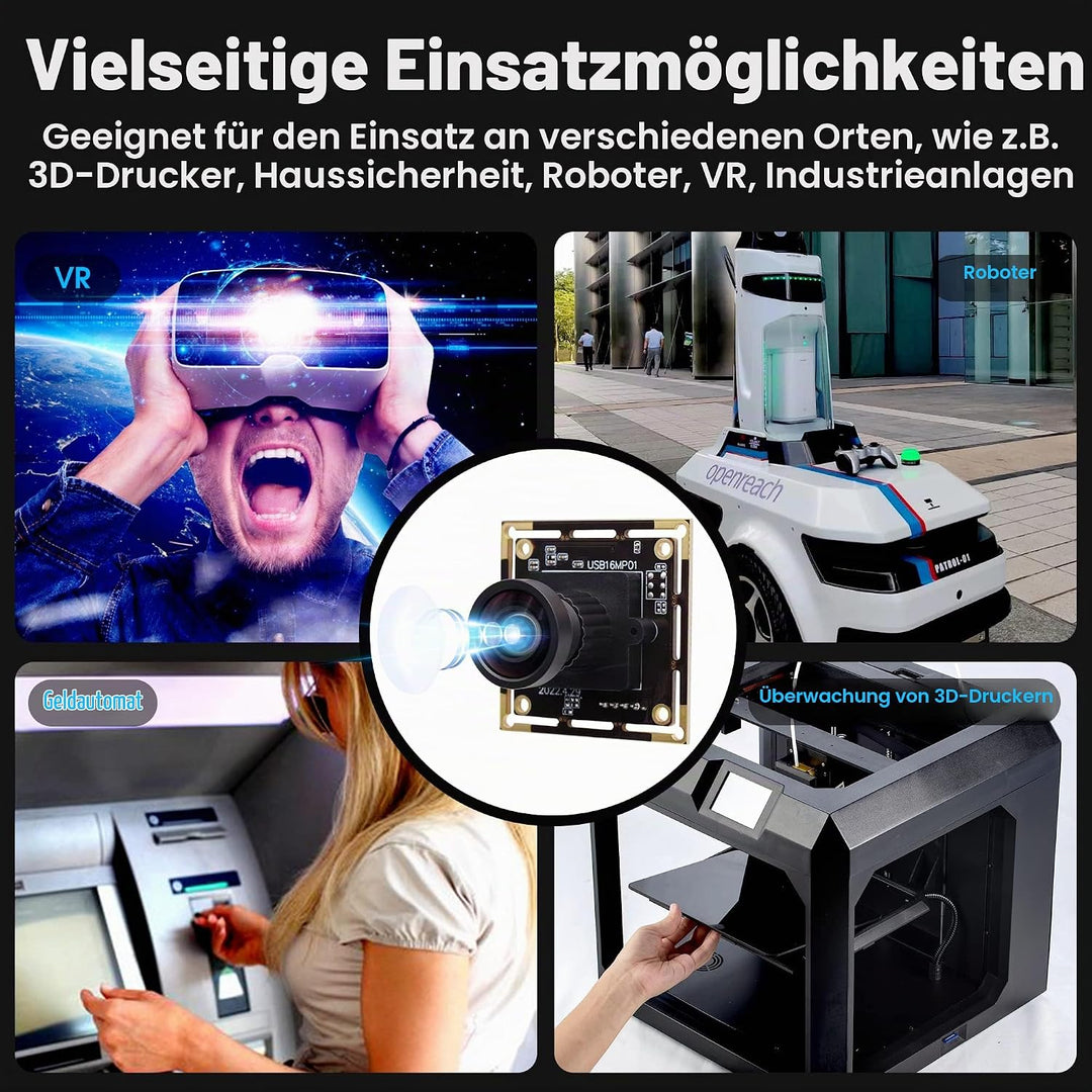 ELP 16MP USB-Kameramodul Weitwinkel 110 Grad Keine Verzerrung Objektiv Webcam, Ultra HD 3496P USB-Ka
