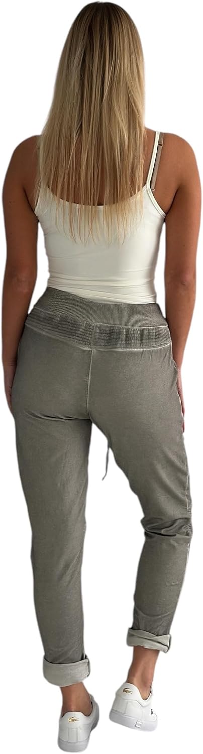 Mississhop Damen Hose Freizeithose Stoffhose Boyfriend Sweatpants im Biker Look mit Bahnendesign am