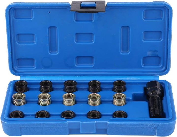 Reminnbor 16 Stück 14 mm x 1,25 M16 Zündkerzengewindereparaturwerkzeugsatz mit tragbarem Koffer