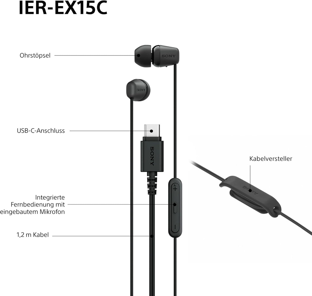 Sony IER-EX15C USB-C kabelgebundene In-Ear Kopfhörer mit Mikro – kompatibel mit Android, iOS, Tablet
