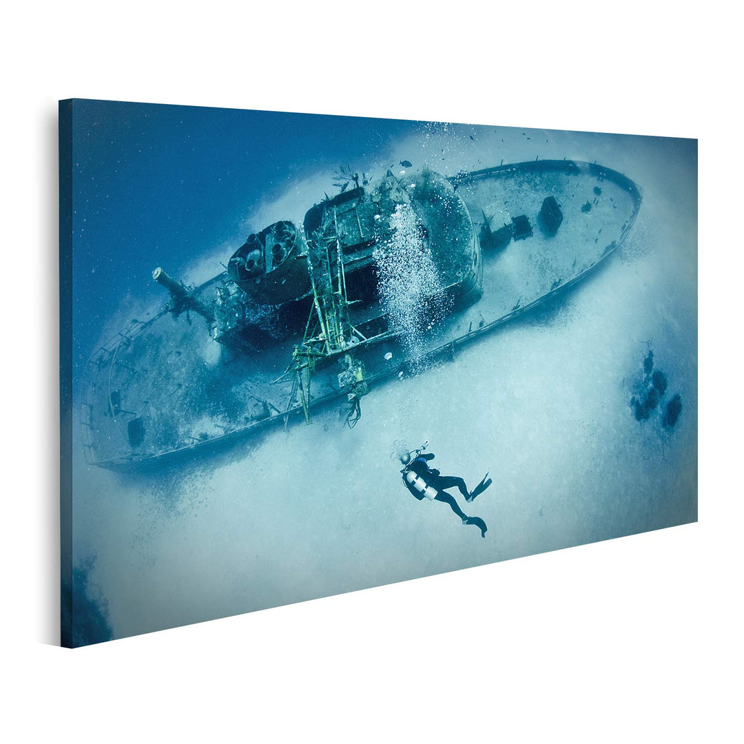 islandburner Bild auf Leinwand Taucher Schiffswrack Bilder Wandbilder Poster Leinwand 100x57cm, Lein