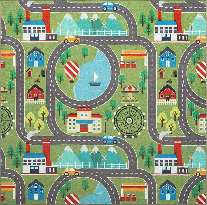 the carpet Happy Life – Kinderteppich Spielteppich Strassen- und Stadtmotiv mit Auto, rutschfest & p