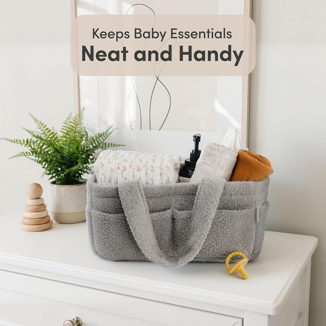 PUTSKA Baby Windeltasche Organizer, Teddyfleece Aufbewahrung Grau, Grau