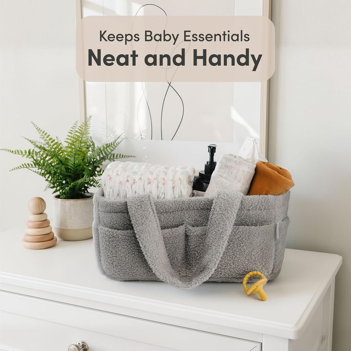 PUTSKA Baby Windeltasche Organizer, Teddyfleece Aufbewahrung Grau, Grau