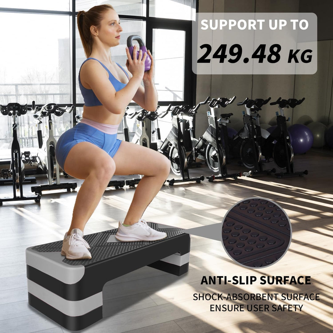 Fitness-Trittbrett, Aerobic-Stepper,3-stufig höhenverstellbar, Grau