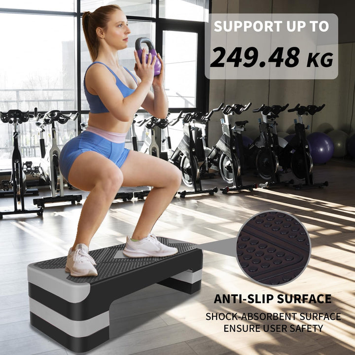Fitness-Trittbrett, Aerobic-Stepper,3-stufig höhenverstellbar, Grau