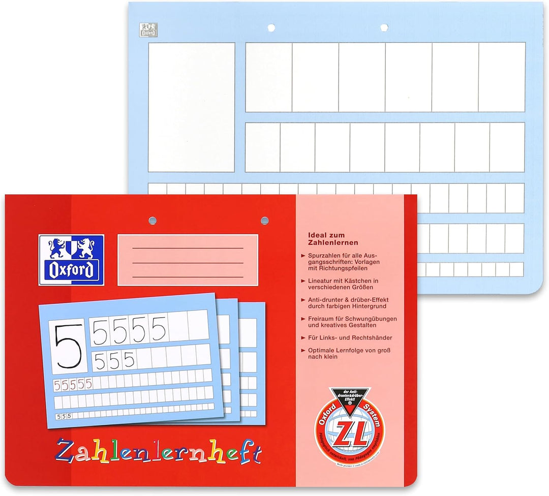 Oxford Zahlenlernheft, A4 quer, Lineatur ZL (1. Klasse), rot, 10 Stück