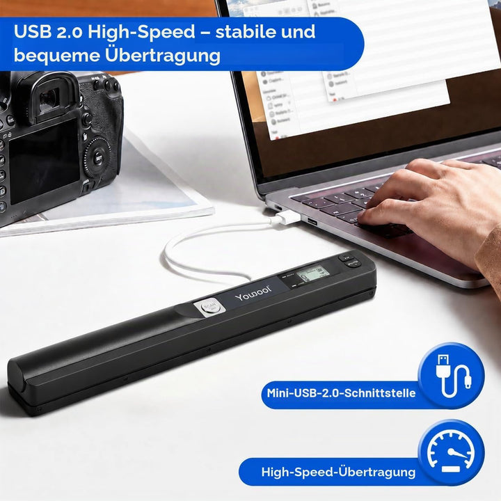Handscanner Dokumentenscanner, A4 900 DPI Hohe Auflösung Farbfoto Portable Scanner, JPG/PDF Format U