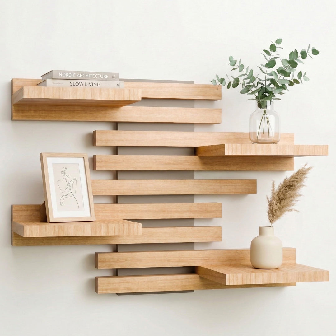 Wandregal Holz Hängend - Modulares Bücherregal Set aus Massivholz - Schwebendes Regalbrett für Wohnz