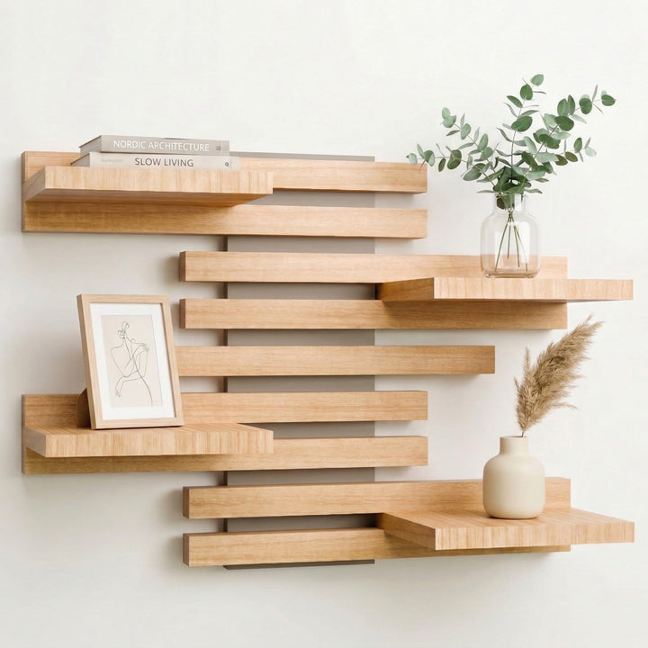 Wandregal Holz Hängend - Modulares Bücherregal Set aus Massivholz - Schwebendes Regalbrett für Wohnz