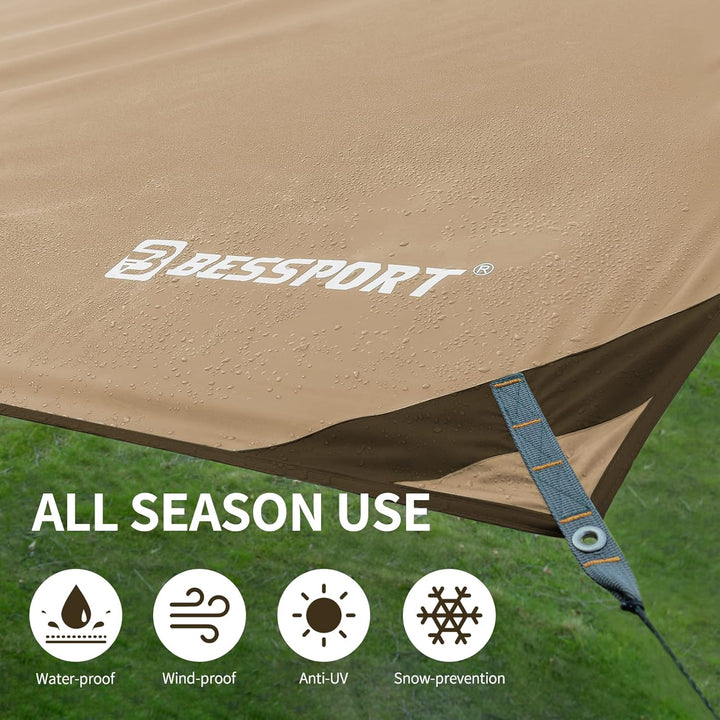 Bessport Tarp, Zeltplane Wasserdicht, 3x4.6m Mit Stützstange, Erdnägeln und Nylonschnur, Ultraleicht