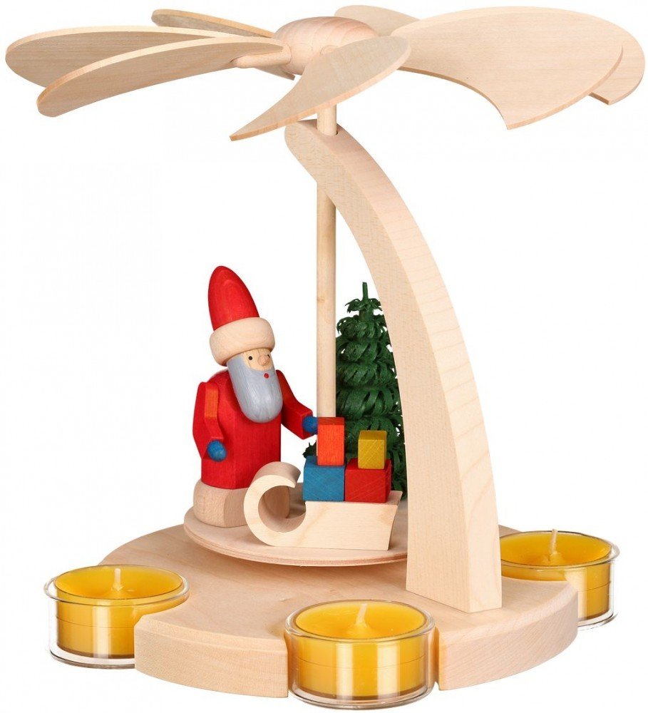 Seiffener Volkskunst | Weihnachtspyramide Teelicht Bogenpyramide | 18 cm Pyramide | Moderne Volkskun