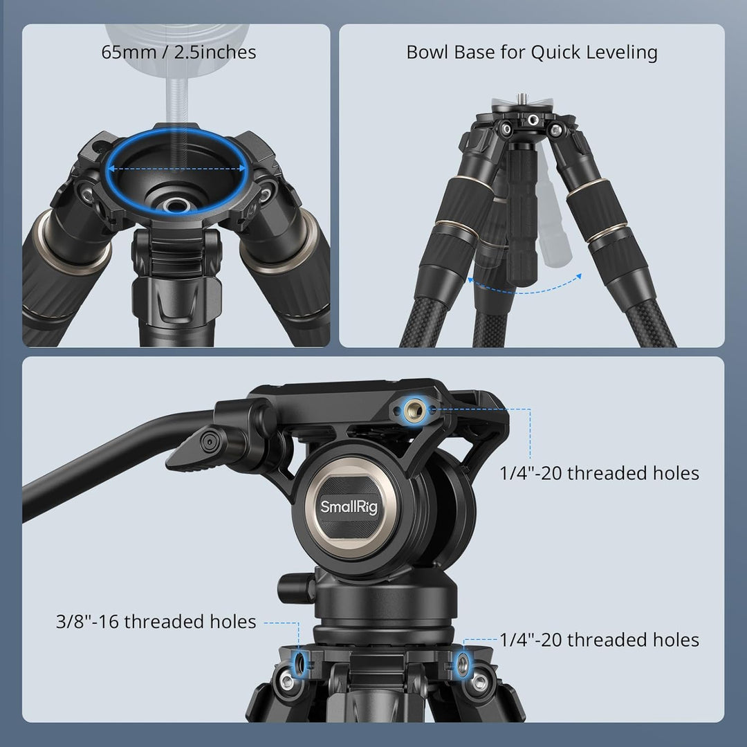 SMALLRIG FT-S303 FreeSpeed Stativ aus Kohlefaser, 59'' Reise-Videostativ mit Höhenverstellung durc