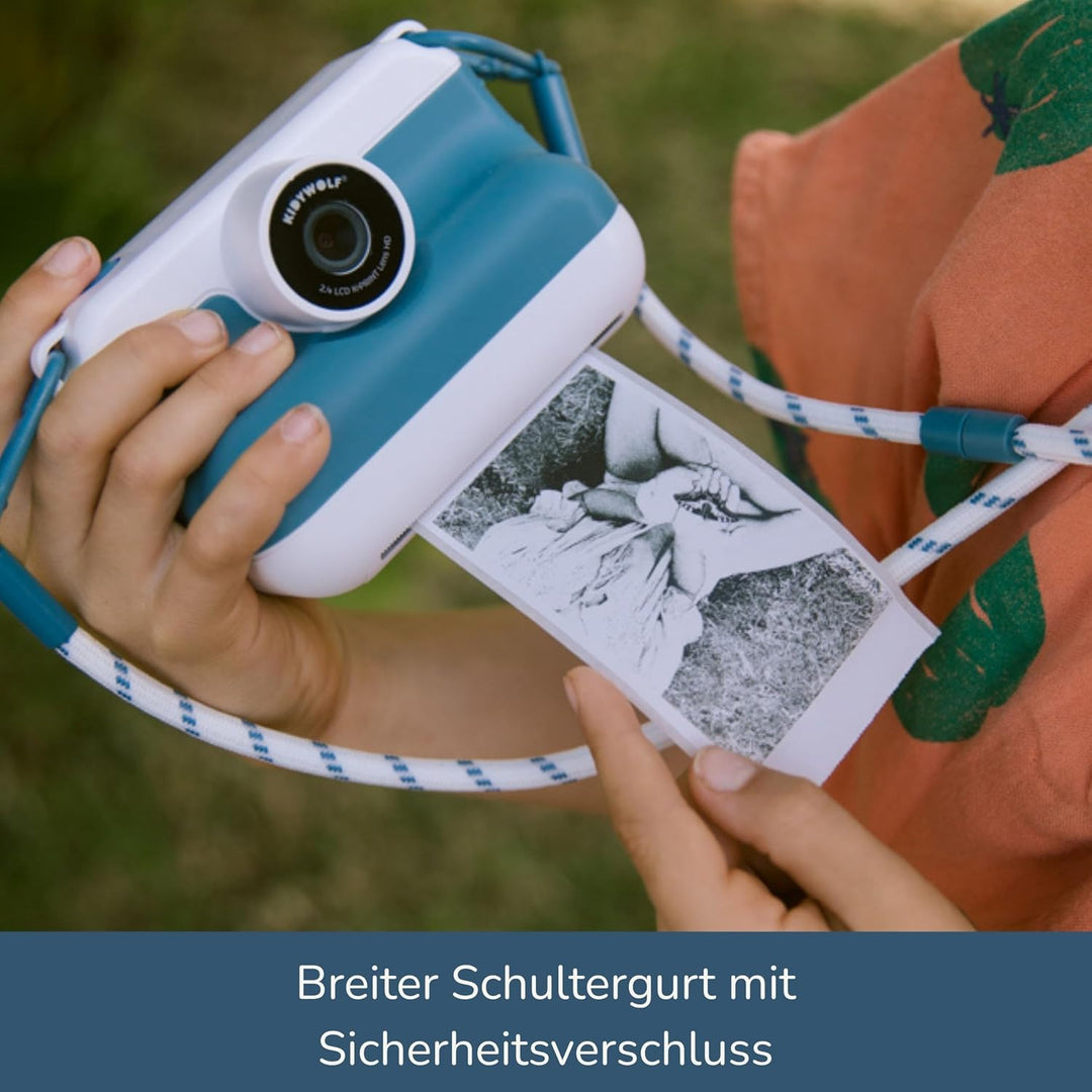 KIDYWOLF - K-Print Blau - Sofortbildkamera für Kinder ab 8 Jahren - Thermodruck ohne Tinte - Fotover