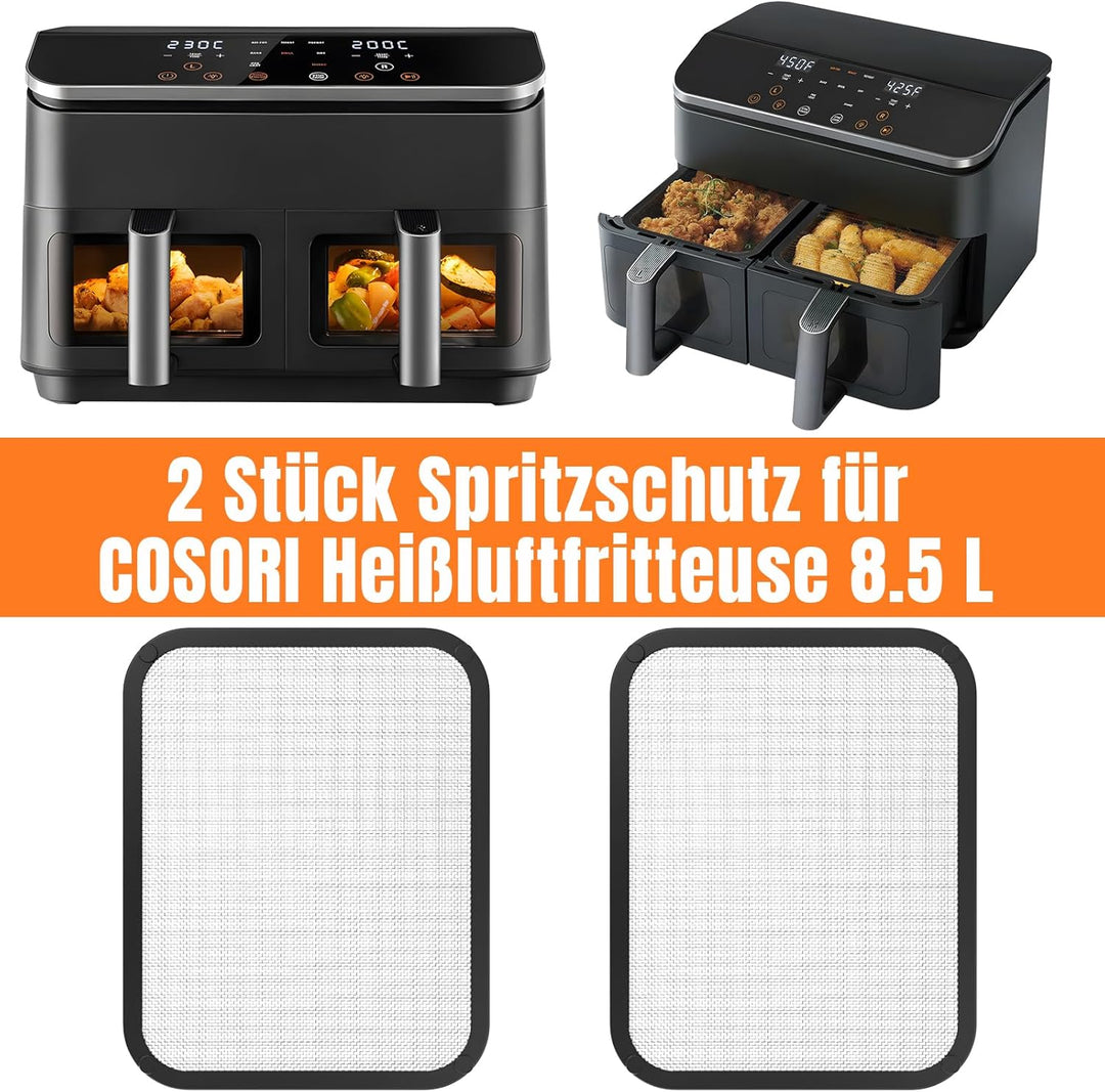 Edelstahl Spritzschutz für Cosori Airfryer 8,5L / Dual Blaze TwinFry 10L, 2 Stück Spritzschutz für H