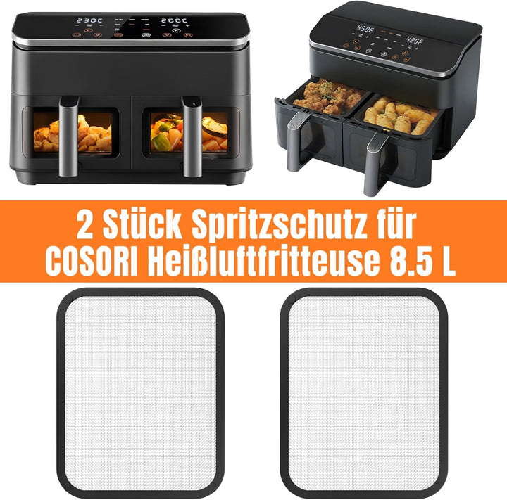 Edelstahl Spritzschutz für Cosori Airfryer 8,5L / Dual Blaze TwinFry 10L, 2 Stück Spritzschutz für H